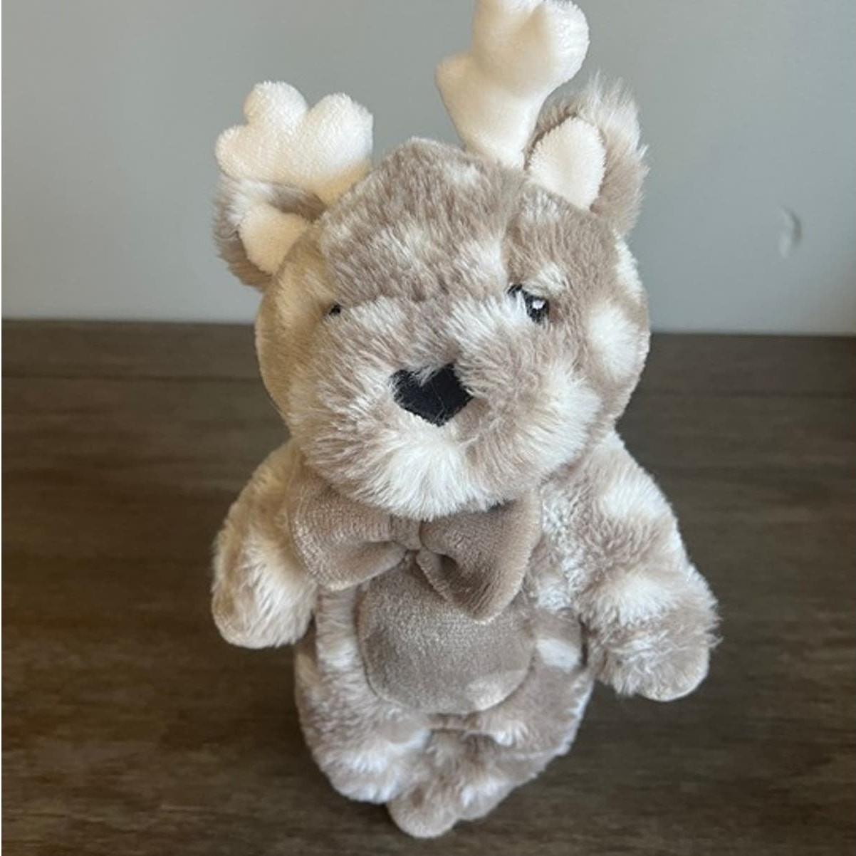 Little Miracles White Gray Baby Reindeer with Bowtie Plush