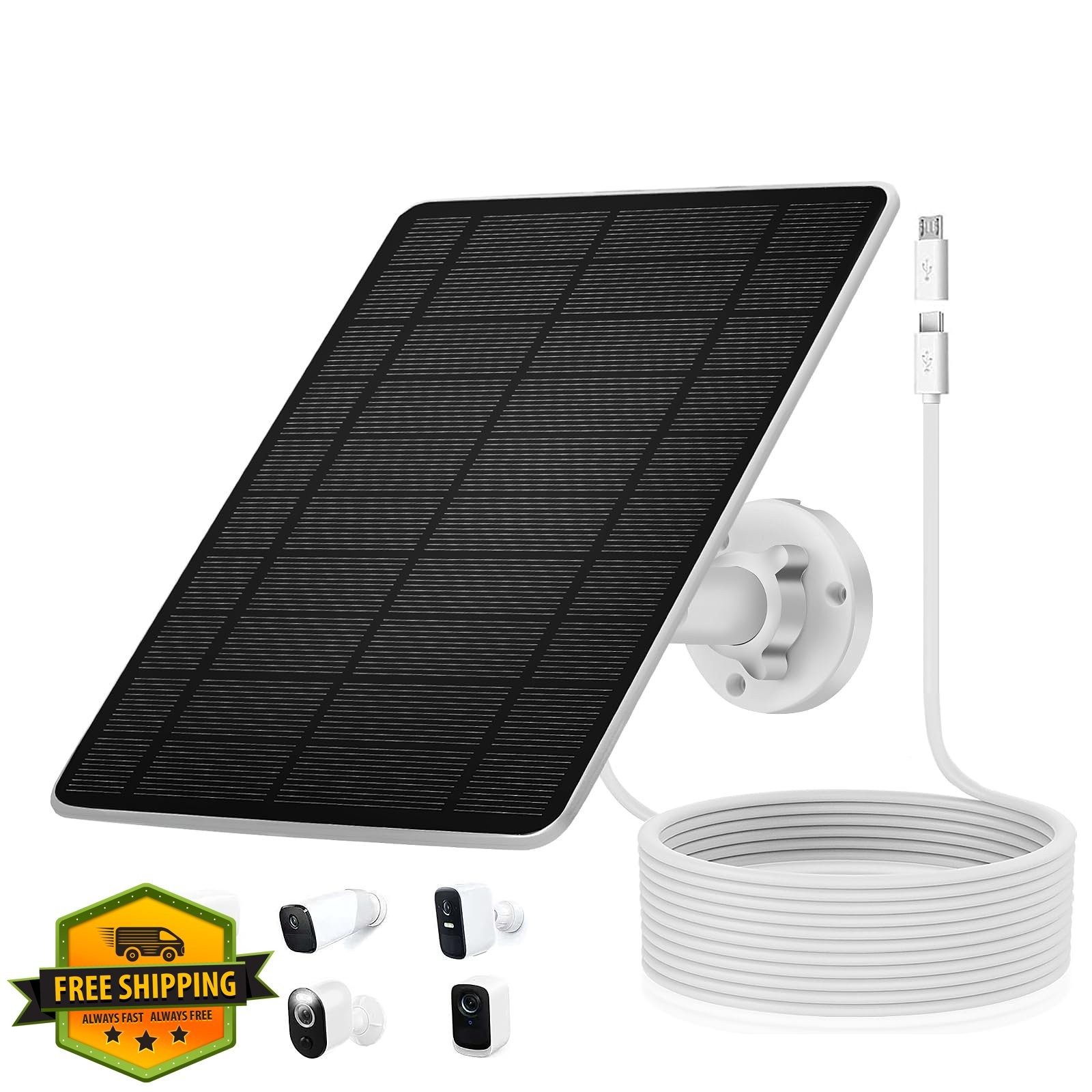 5W Solar Panel for Camera Type C USB White 13ft Cable Spotlight Cam