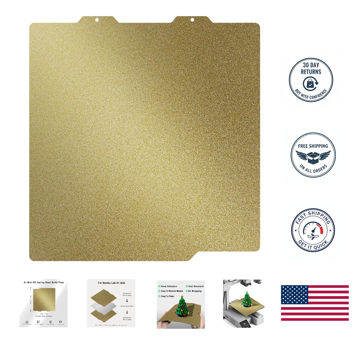 Textured Golden PEI Build Plate for A1 Mini - 184x184 mm Magnetic Bed