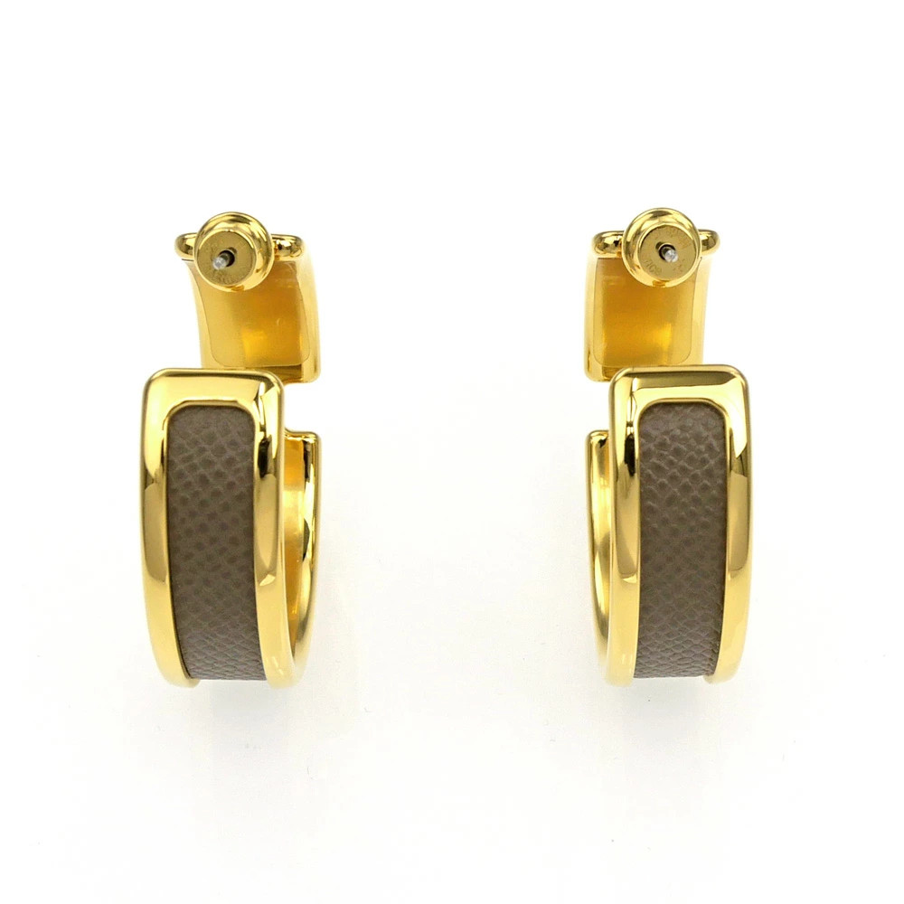 HERMES Earrings Oranp Etoupe Gold Hardware Brown Pair Accessories Ladies Women s