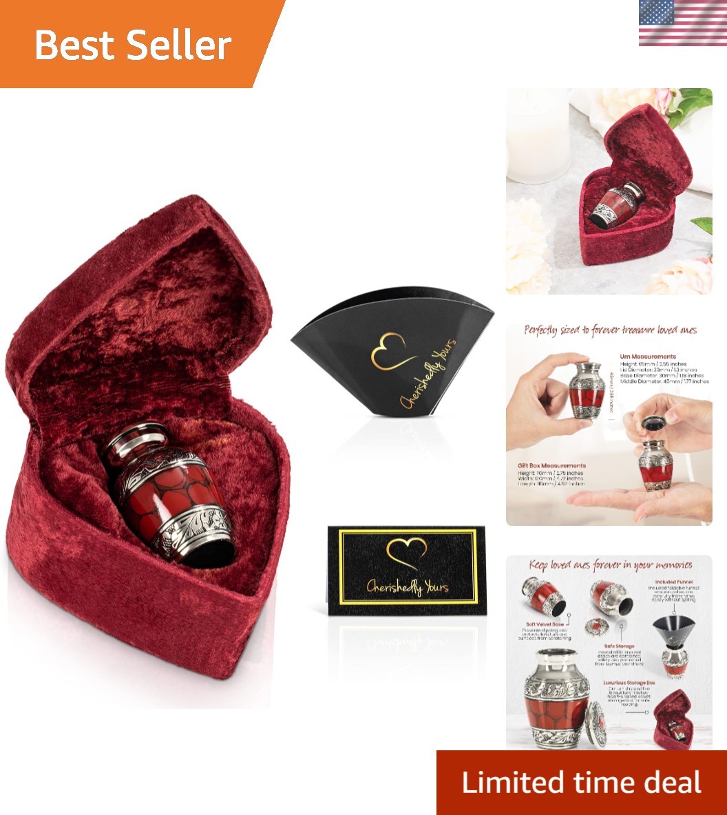 Small Keepsake Cremation Urns for Human Ashes with Velvet Heart Case and Funn...