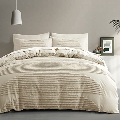  Size Duvet Cover, 5 Pieces Textured Duvet Cover Sets, Soft and King Beige