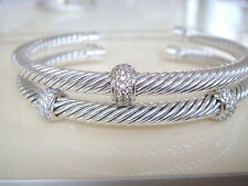 $1350 DAVID YURMAN 18K WHITE GOLD, SS PAVE ONE STATION DIAMOND BRACELET 5mm