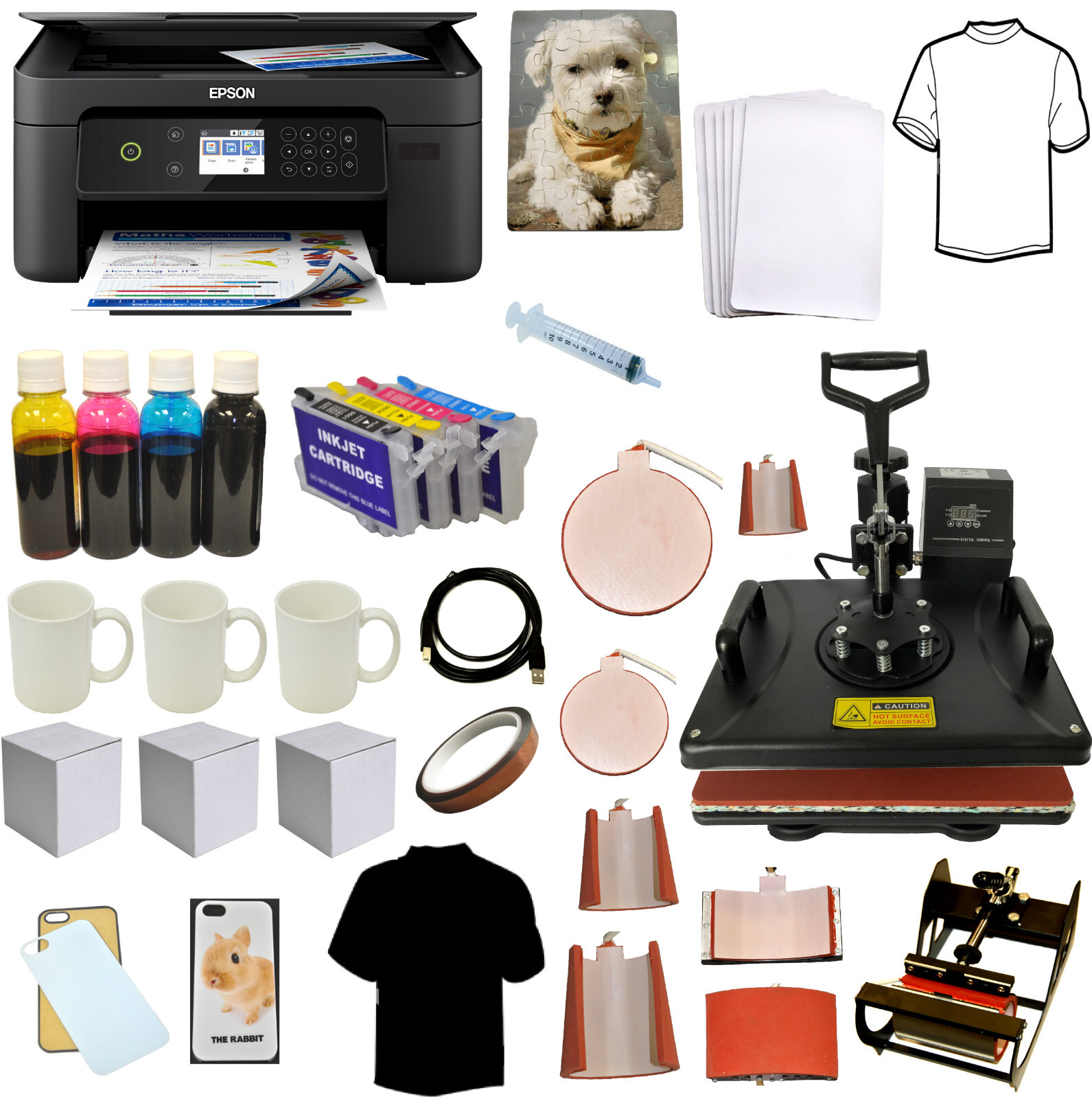 8in1 Pro Heat Press Epson Wireless Printer Sublimation Ink T-shirts Transfer PK