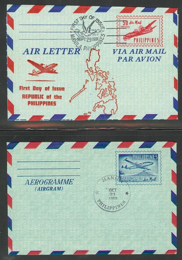 PHILIPINES SEL OF 4 DIFF 1950's AIR LETTERS