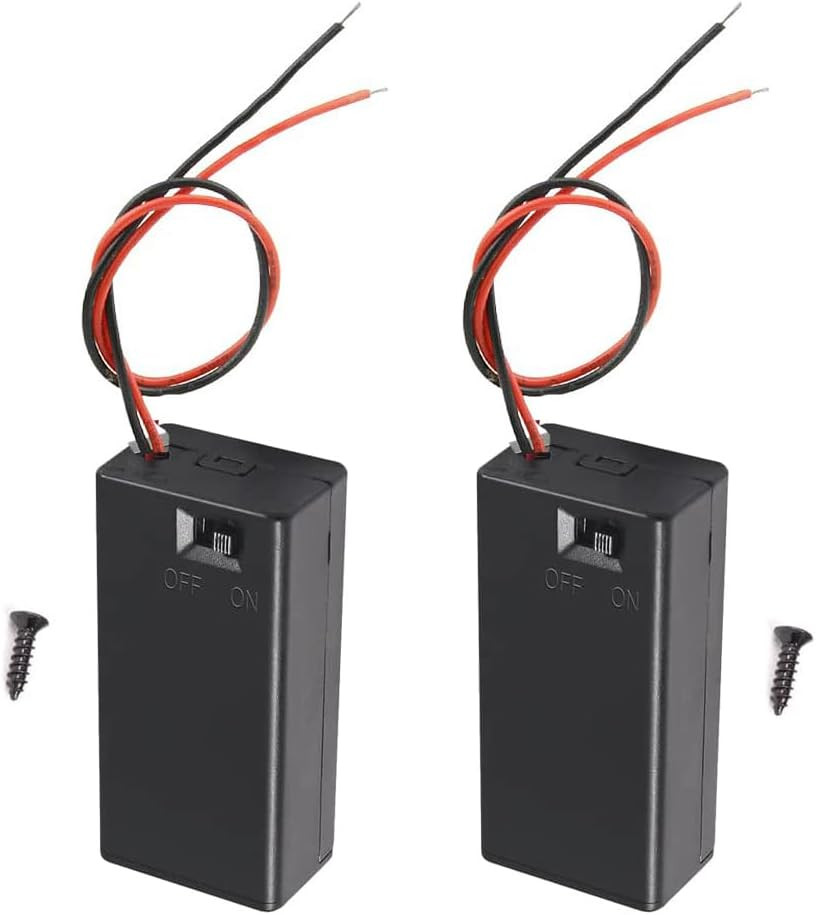 2PCS 9V Battery Holder with Switch & Cover, Battery Case Box with Screws