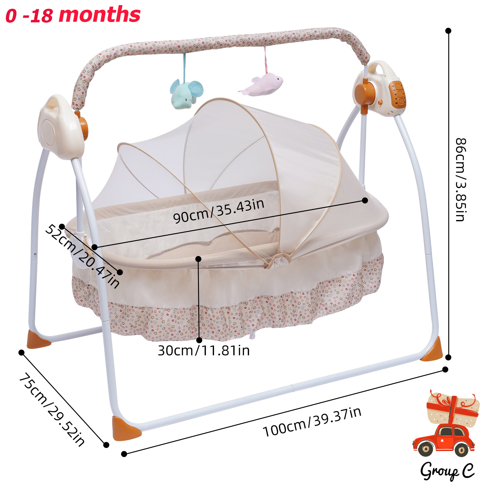 Auto-Swing Electric Baby Crib Cradle Rocking Basket Bed Bedside Bassinet Newborn