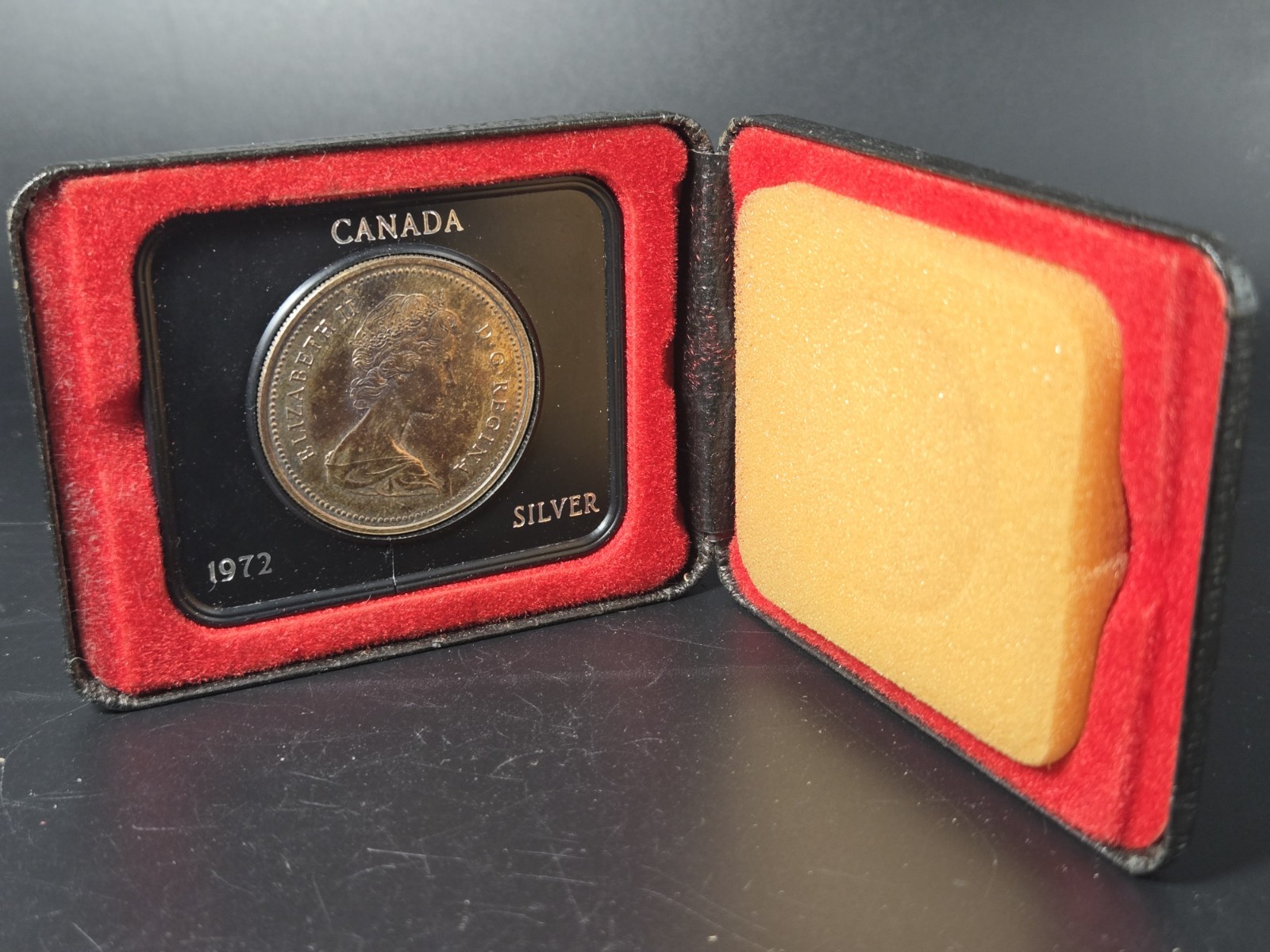 1972 Canadian Silver Dollar In Display Case