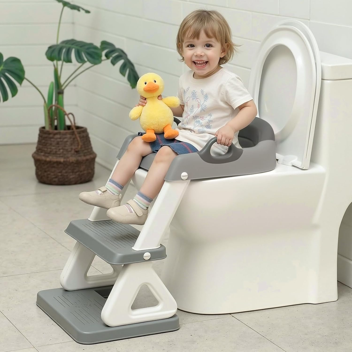 Potty Training Toilet Seat with Step Stool Ladder for Boys and Girls, 2 in 1 Pot
