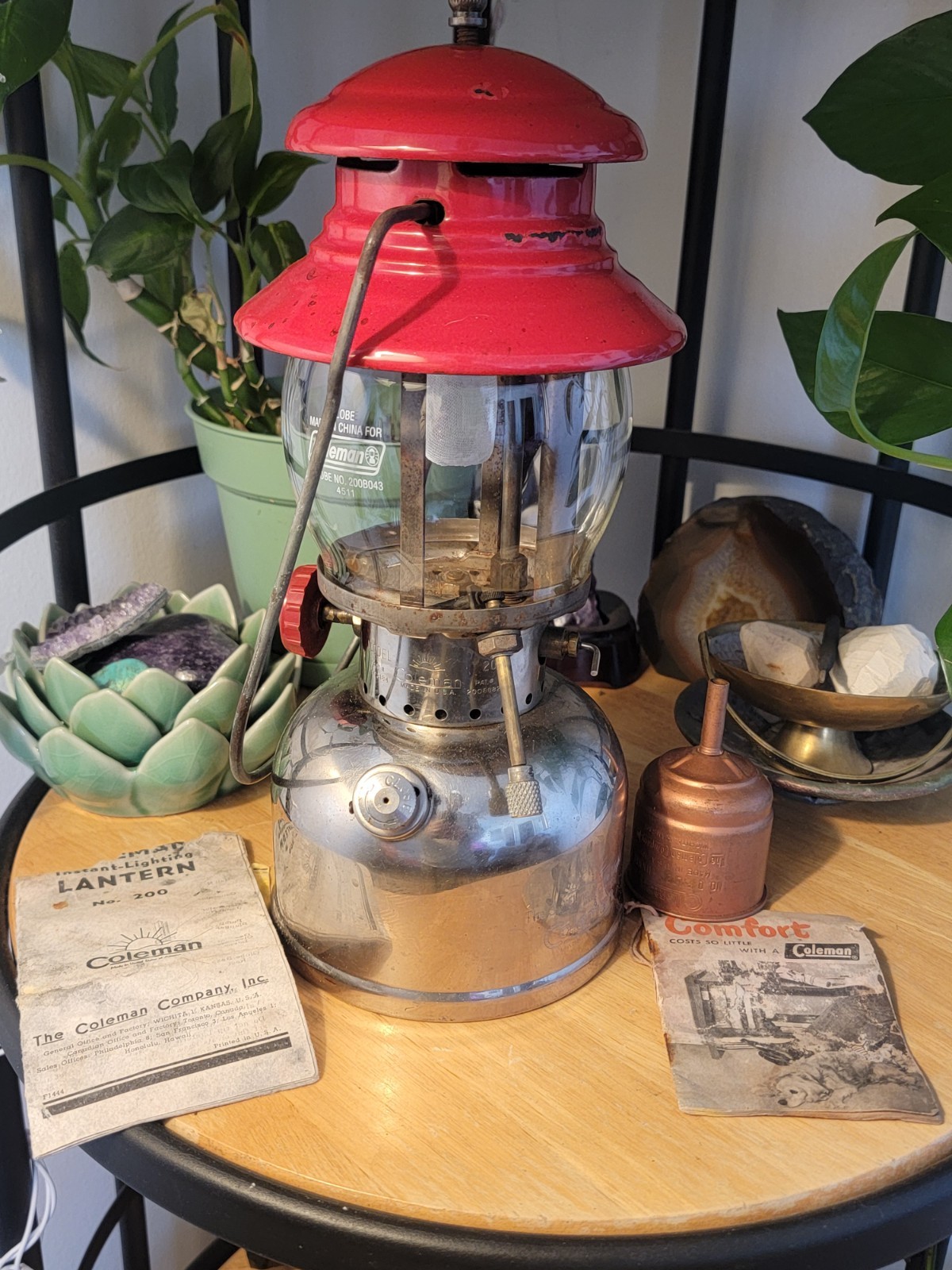 Vintage 1950s Coleman 200 Red Silver Lantern Made In USA