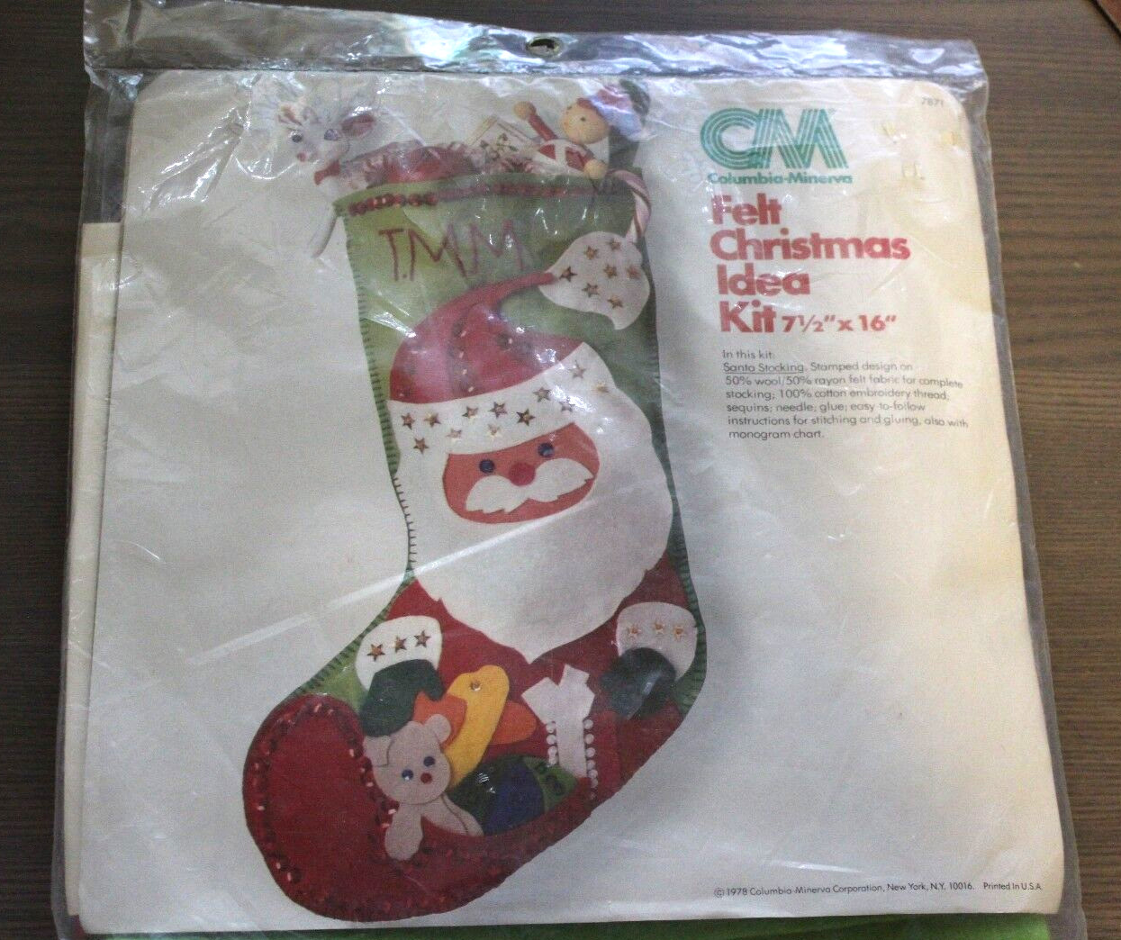 Columbia Minerva Felt Christmas Idea Santa Stocking Kit 16" NEW vintage