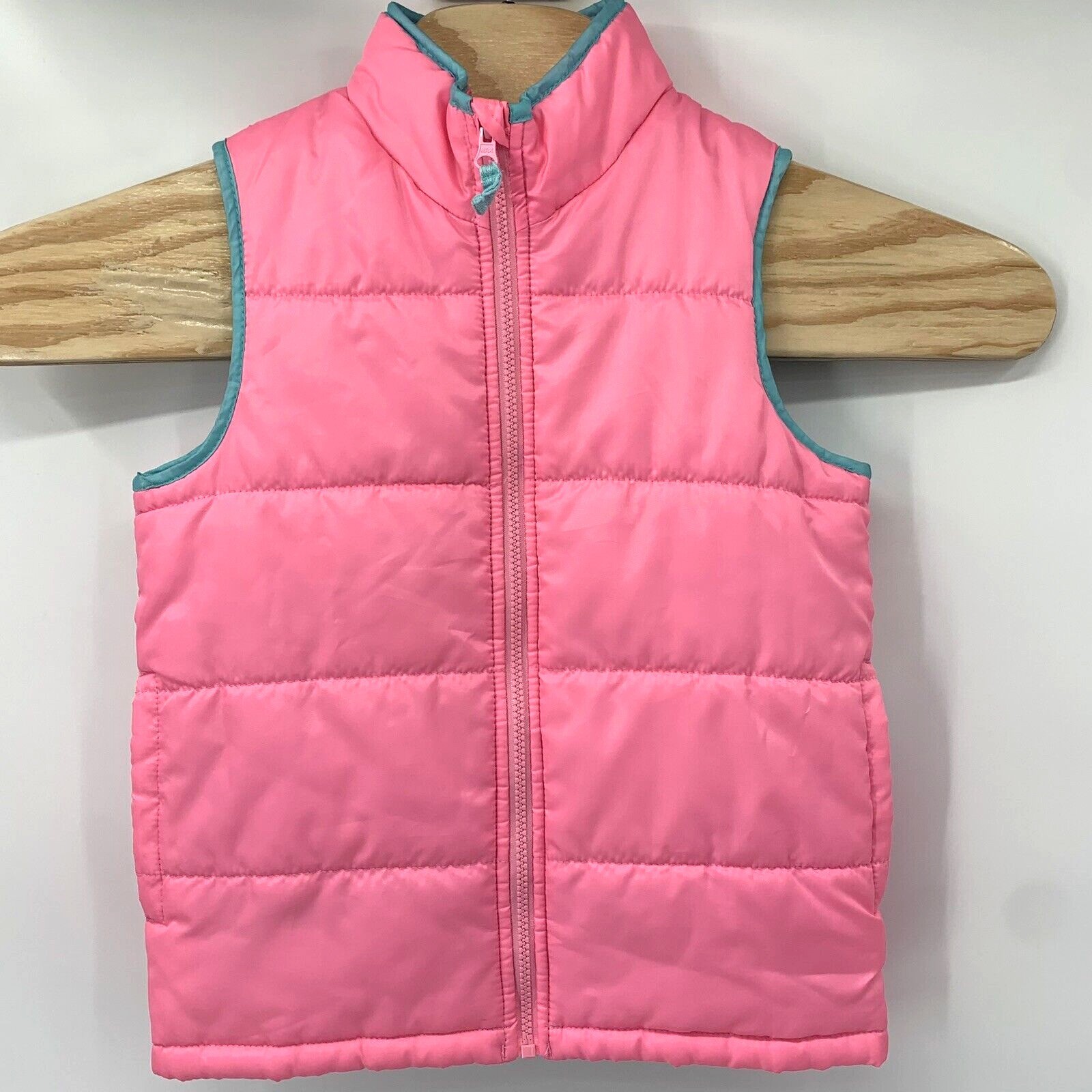 OshKosh B'gosh Puffer Vest Girls Size 8 Pink Blue Quilted Full Zip Lightweight