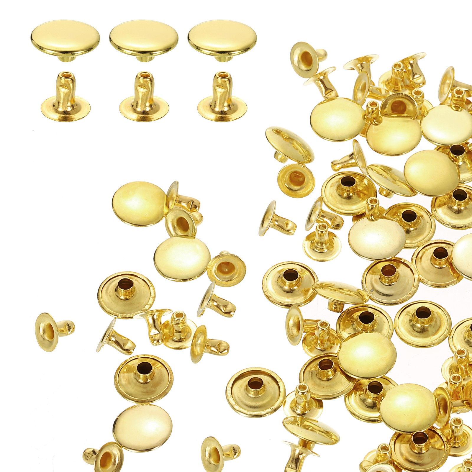 200Sets Single Cap Rivet 12mm Carbon Steel Round Head Snap Studs, Gold