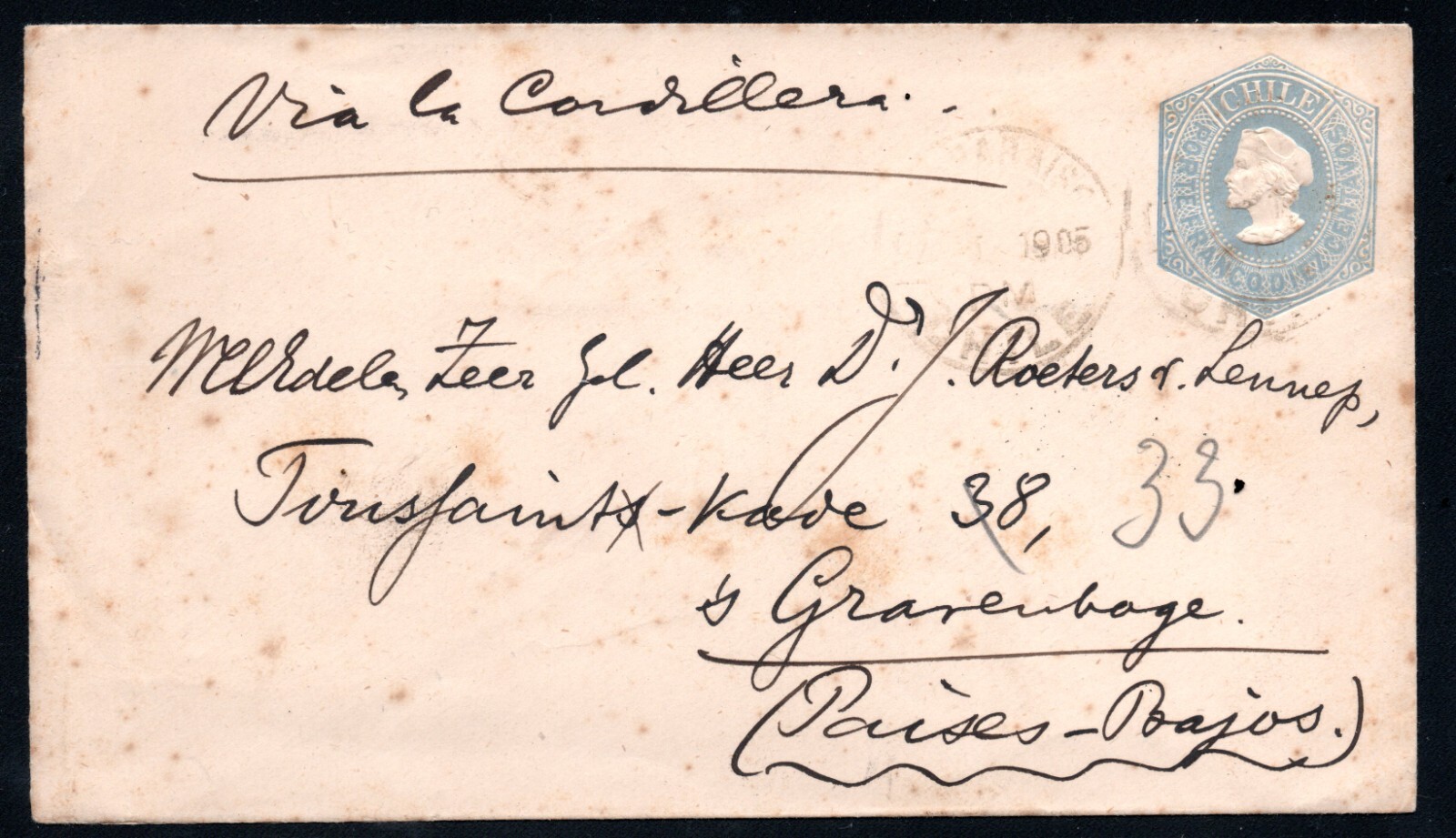 CHILE,  SOBRE, COLON  IMPRESO,  DESTINO PAISES BAJOS  (PH-37)