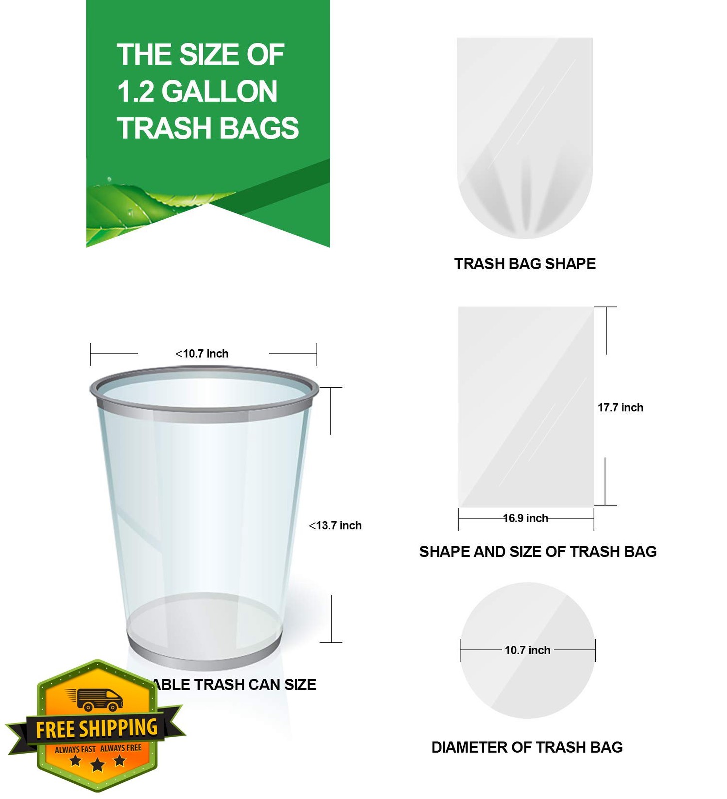 FORID 1.2 Gallon Small Clear Trash Bags 110 Count