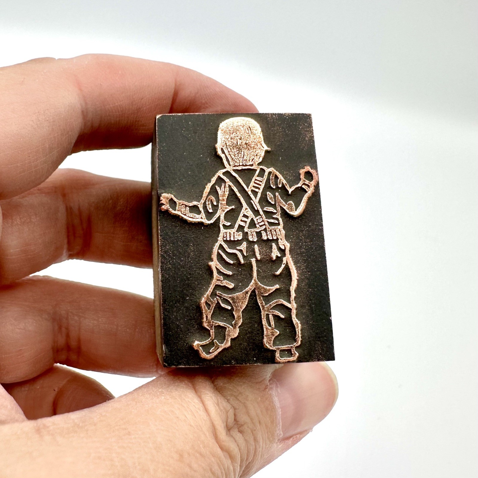 Vintage Printing Block Small Child Boy Letterpress Copper Type On Wood