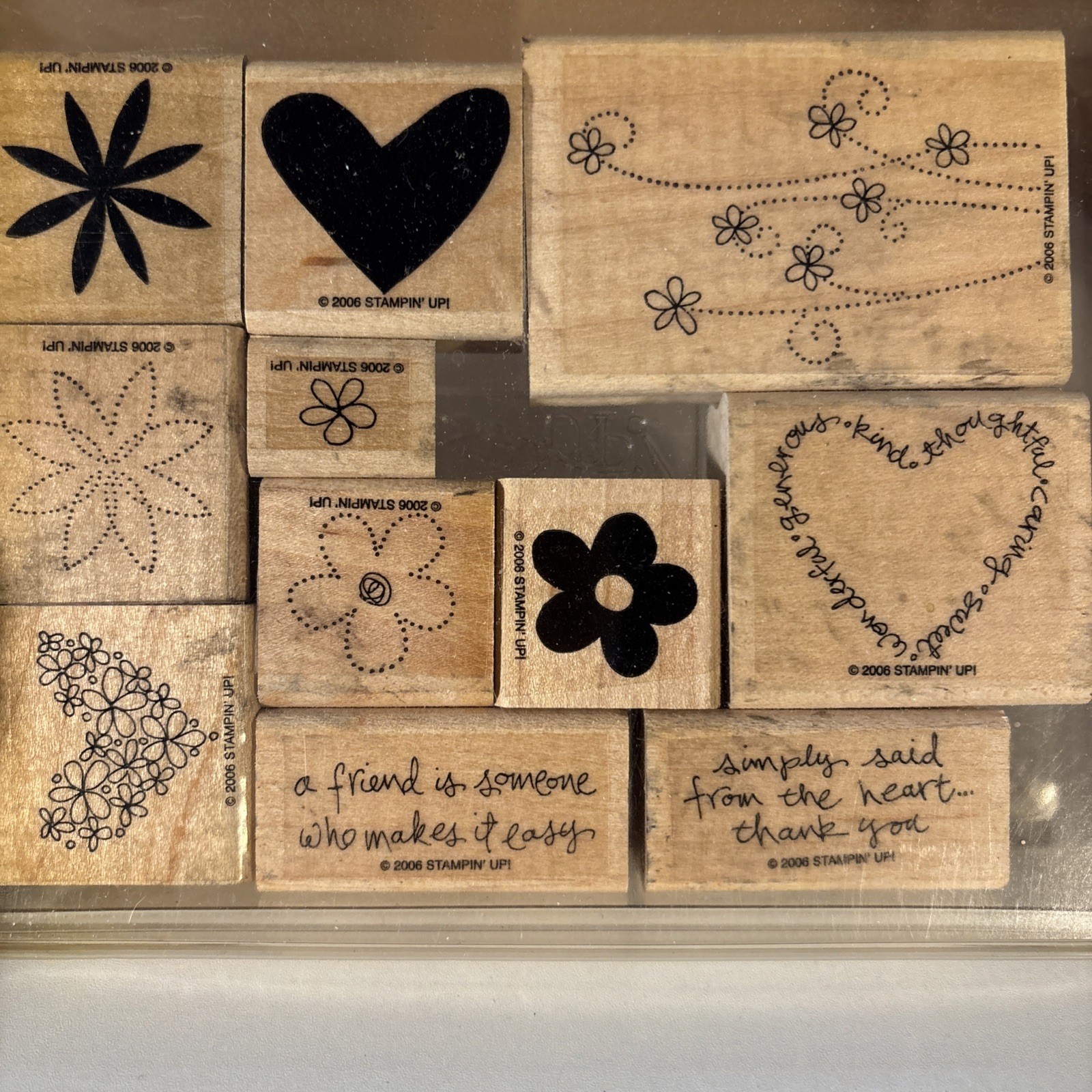Stampin’ Up Simply Said Wooden Stamp Set Used Hearts Flowers 2006 Retired