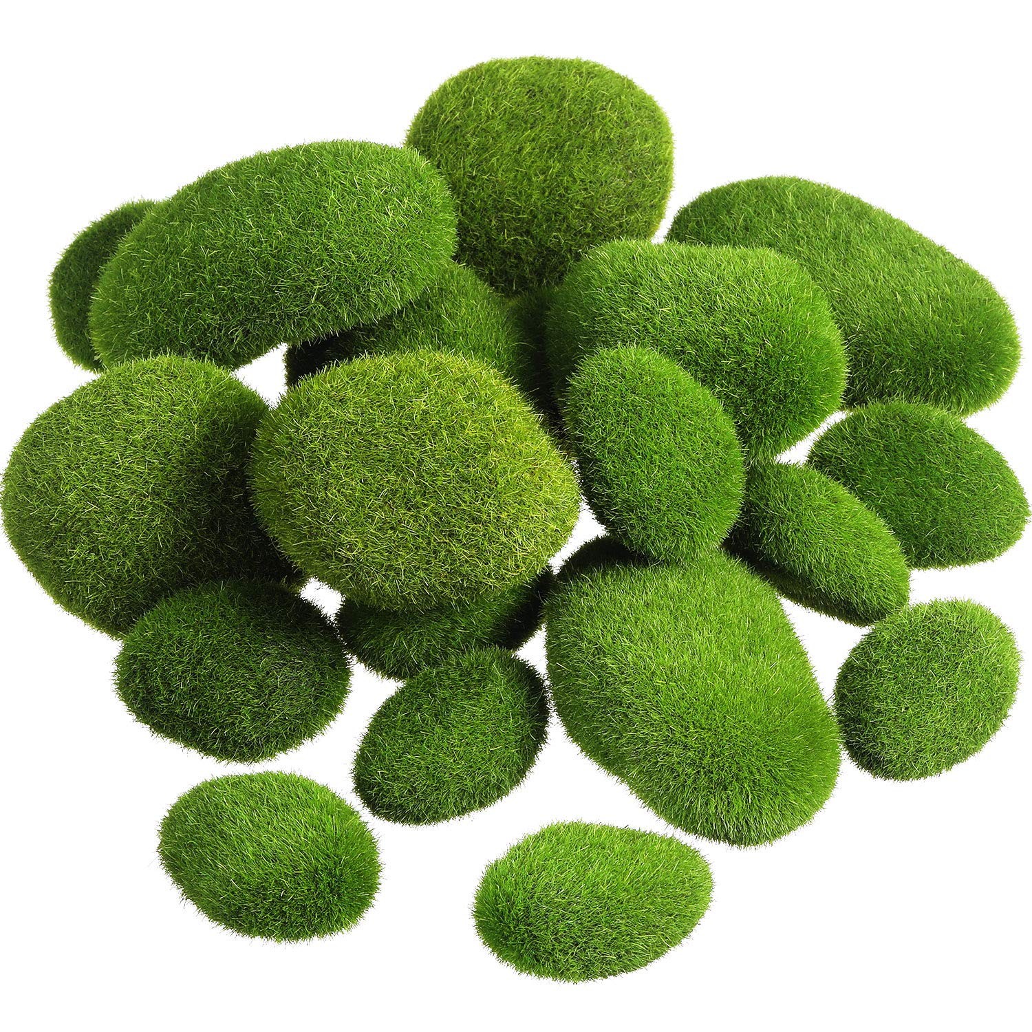 TecUnite 20 Pcs 3 Size Artificial Moss Rocks, Faux Green Moss Rock Balls Cove.