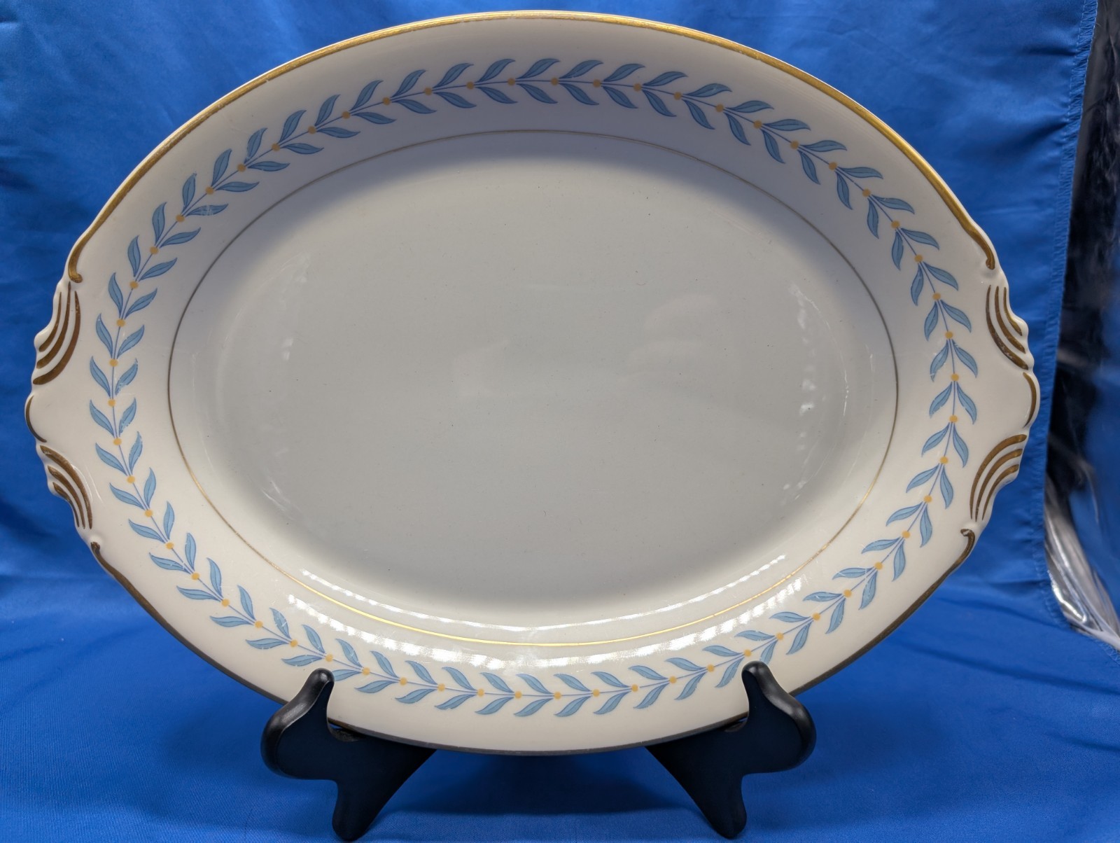 Vtg Syracuse China Old Ivory Sherwood Blue Laurel Serving Platter 14” Gold Trim