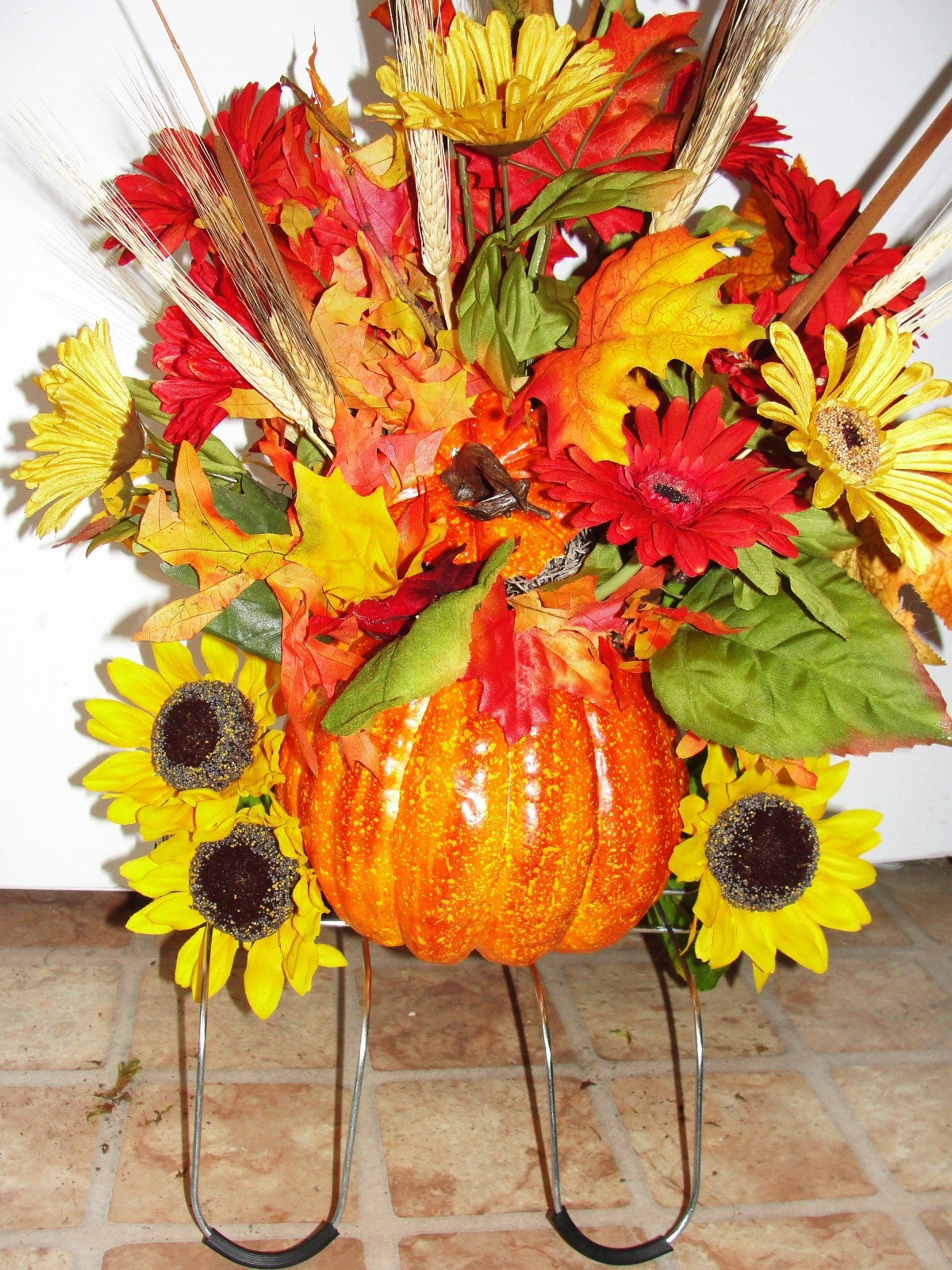 Pumpkin Thanksgiving Tombstone Saddle Cemetery Grave Ebay Silk Flowers Custom
