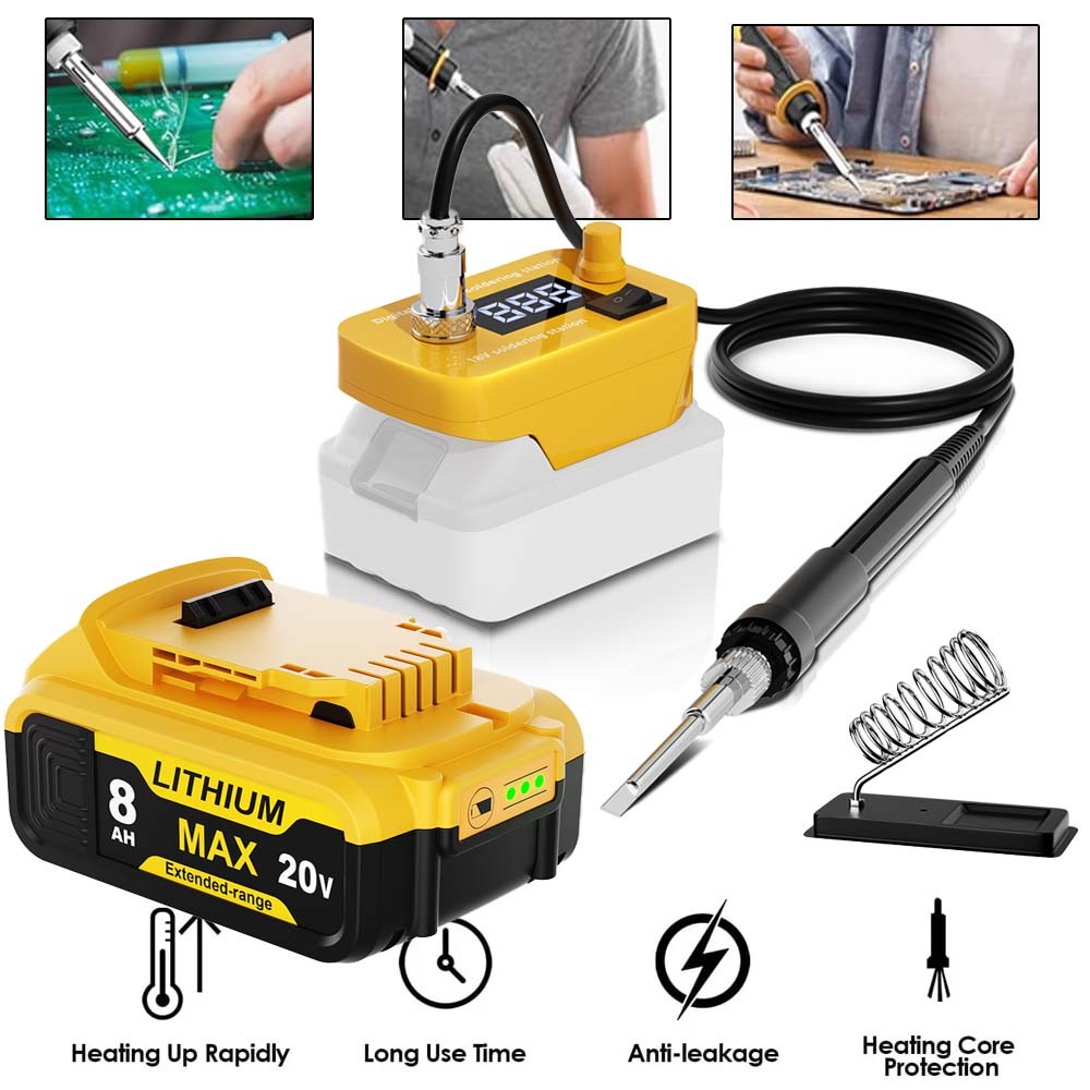 Cordless Electric Soldering Iron 20V Battery For Dewalt w / LCD Display DCB204-2