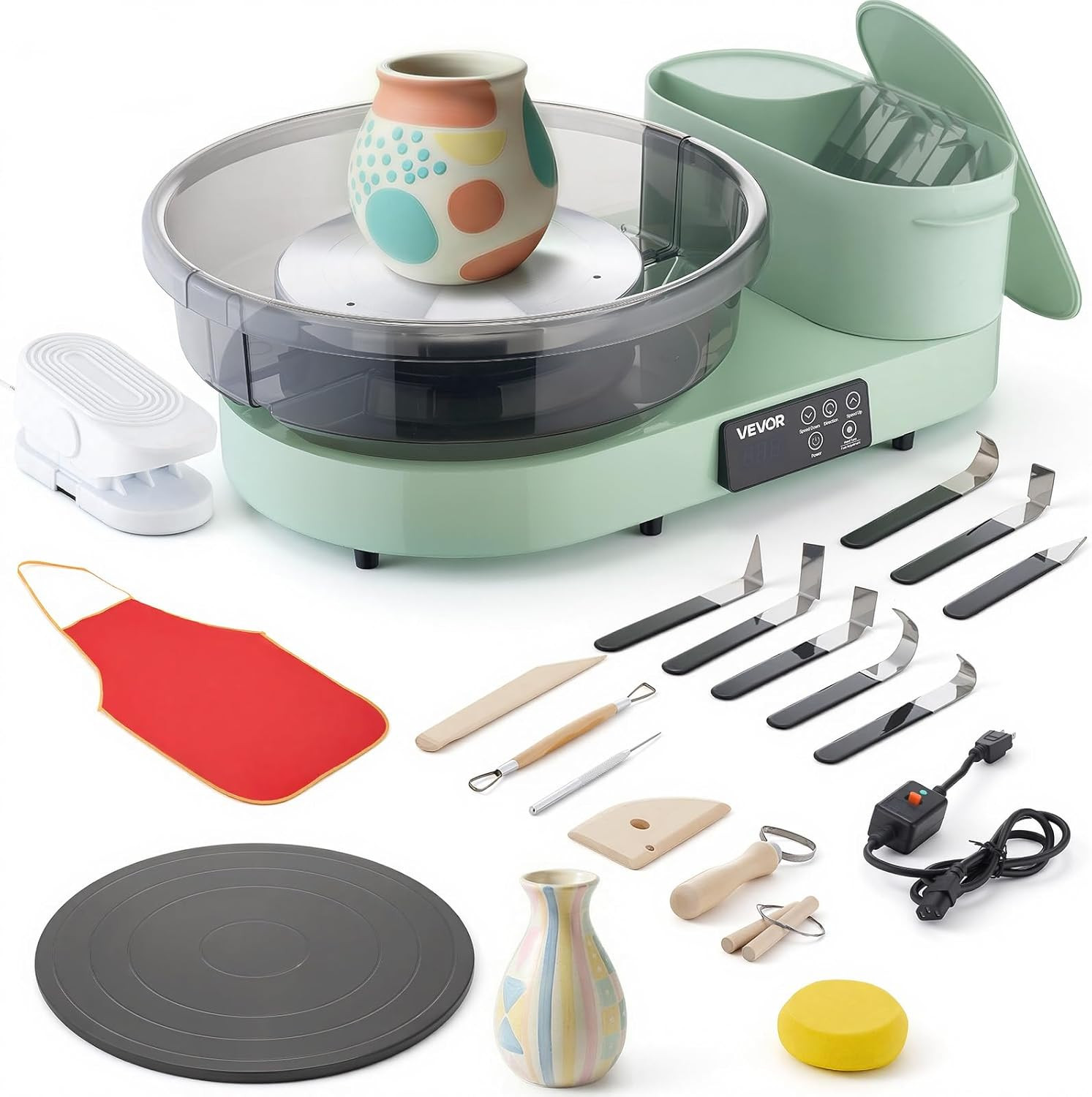 Pottery Wheel for Adults, 14" and 11" Turntables, 450W Electric Table Top Potter