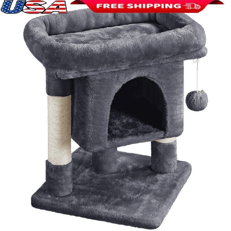 Compact 2-Level Cat Tree Condo W/ Plush Perch & Sisal Scratching Posts New