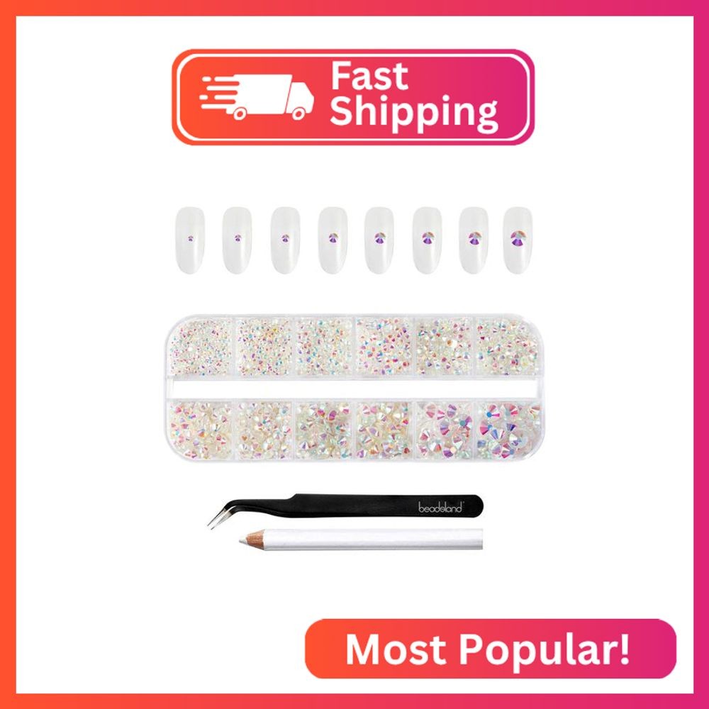 Beadsland Rhinestones for Makeup,8 Sizes 2500pcs Crystal Flatback Rhinestones Fa
