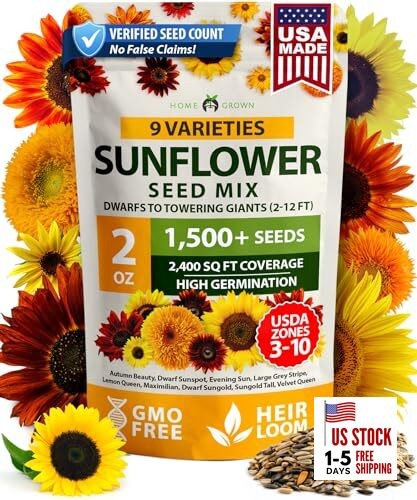  Seeds Mix Pack 1,500+ 9 Colorful Varieties of Sun Flower Seeds to Sunflower