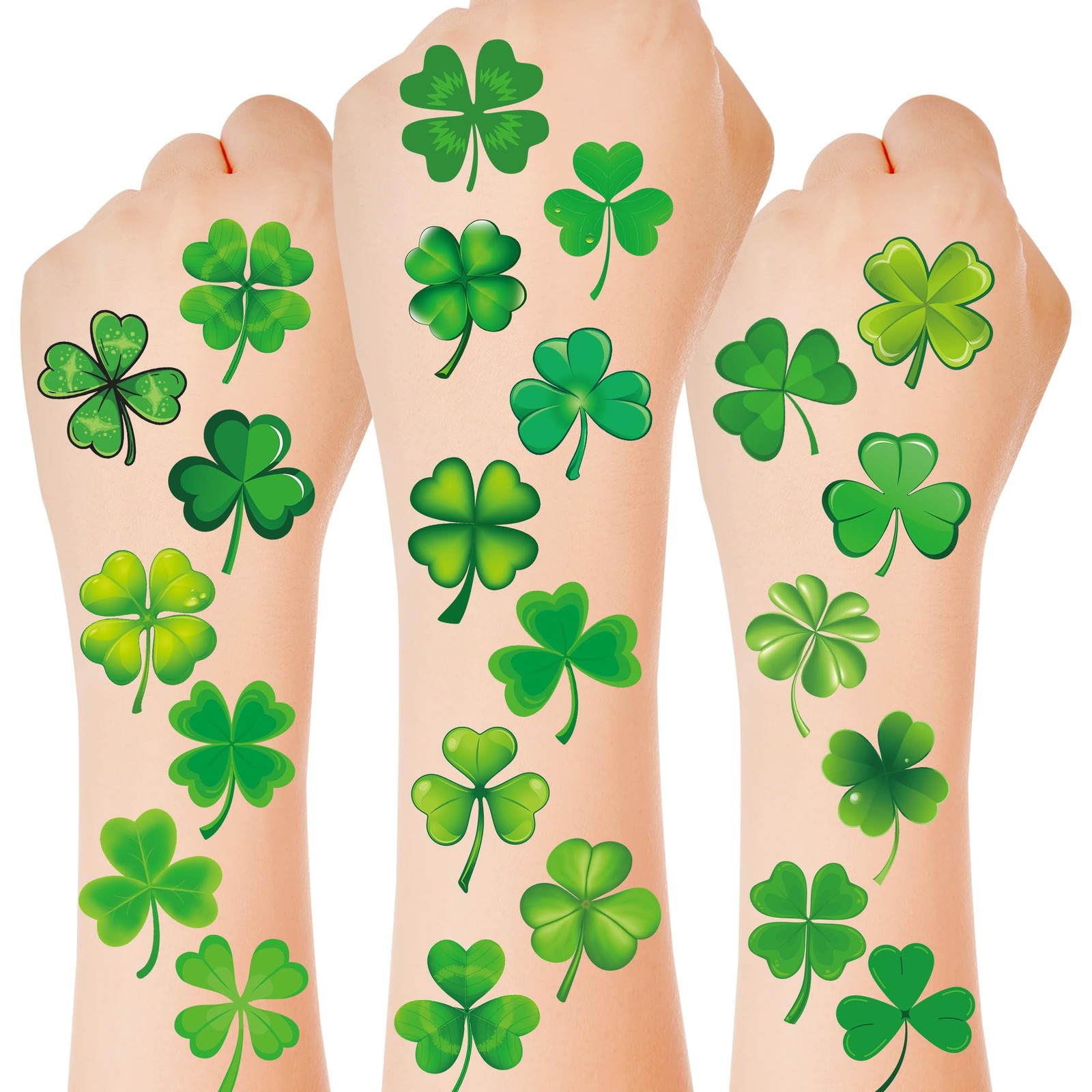 100 PCS St Patricks Day Tattoos, 4 Sheets Green Four Leaf 4 Sheets, Lucky 