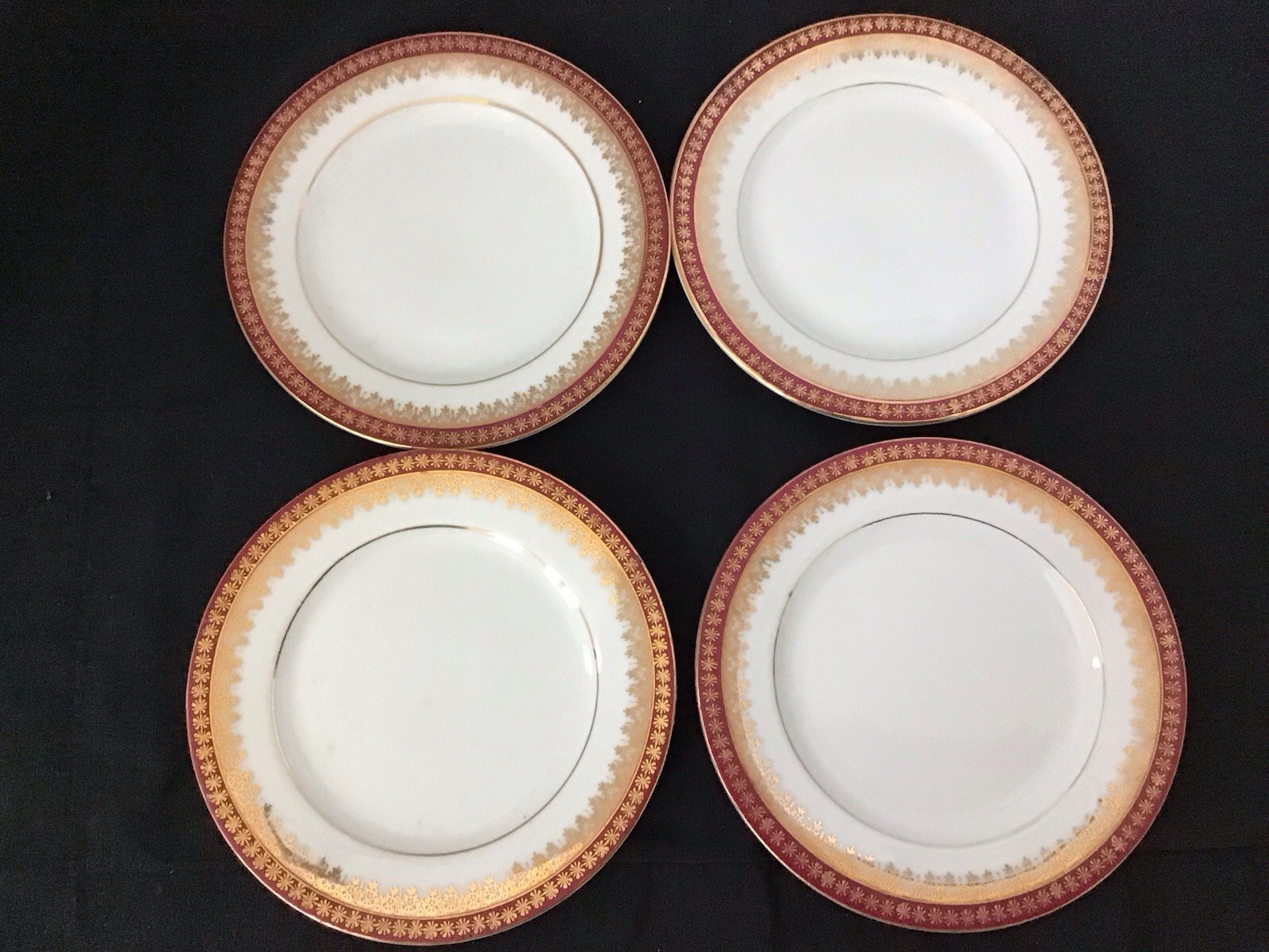 VTG,Imperial Crown China,Austria 4 Set,small Dessert Plates,Red Gold Trim,Sz5 In
