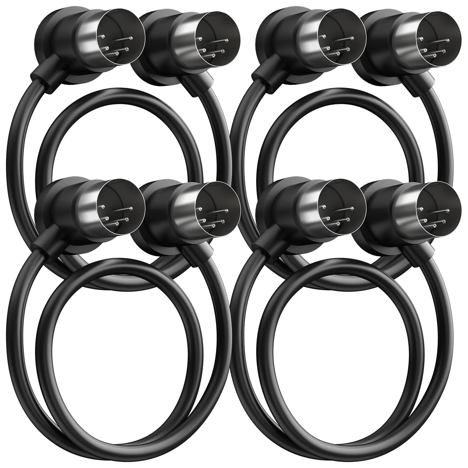 Heams 4 Pack Premium Right Angle MIDI Cable 1FT, Low Profile for 1 FT, Black 