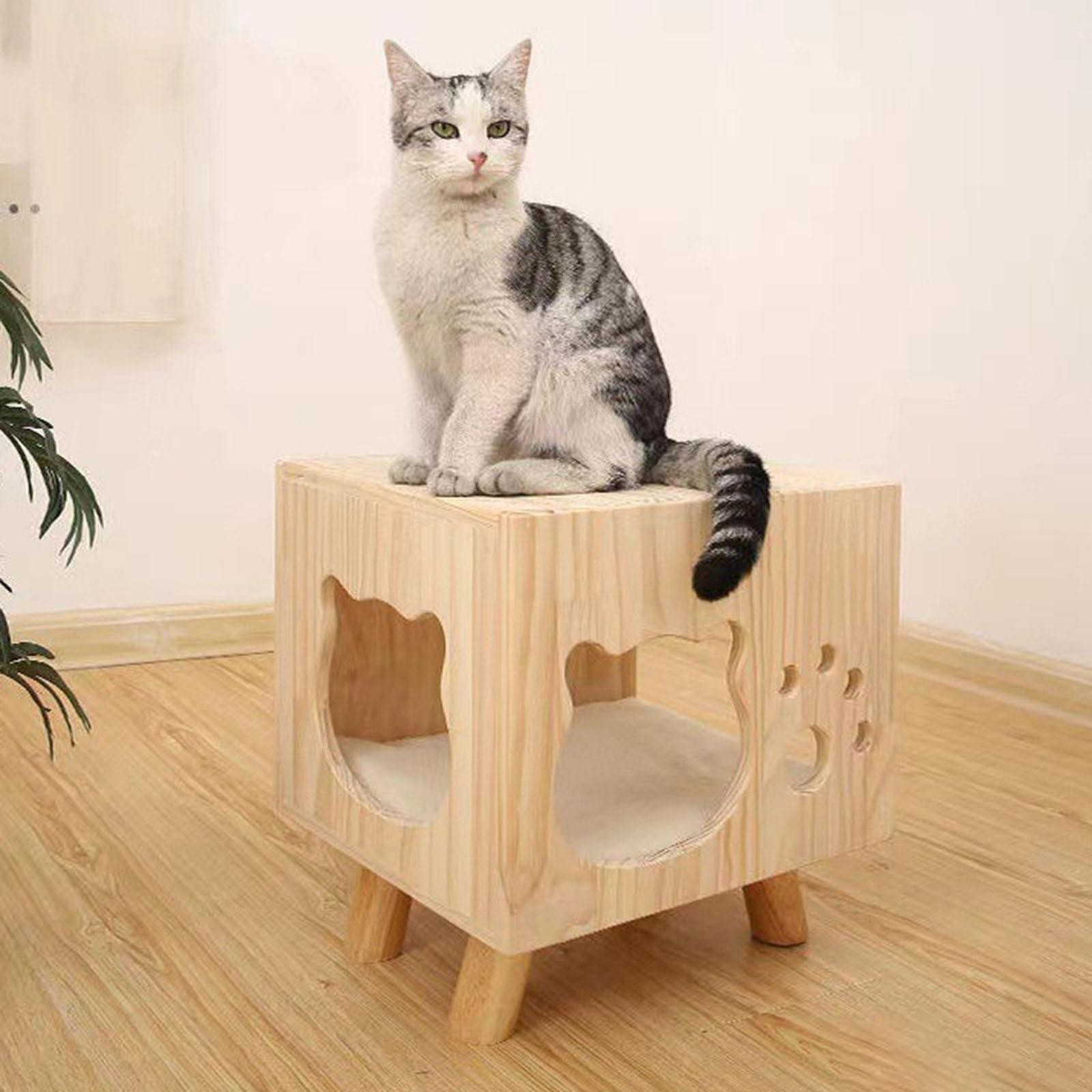 Wooden Cat House Kitty Condo Resting and Sleeping Hide Out Breathable Shelter