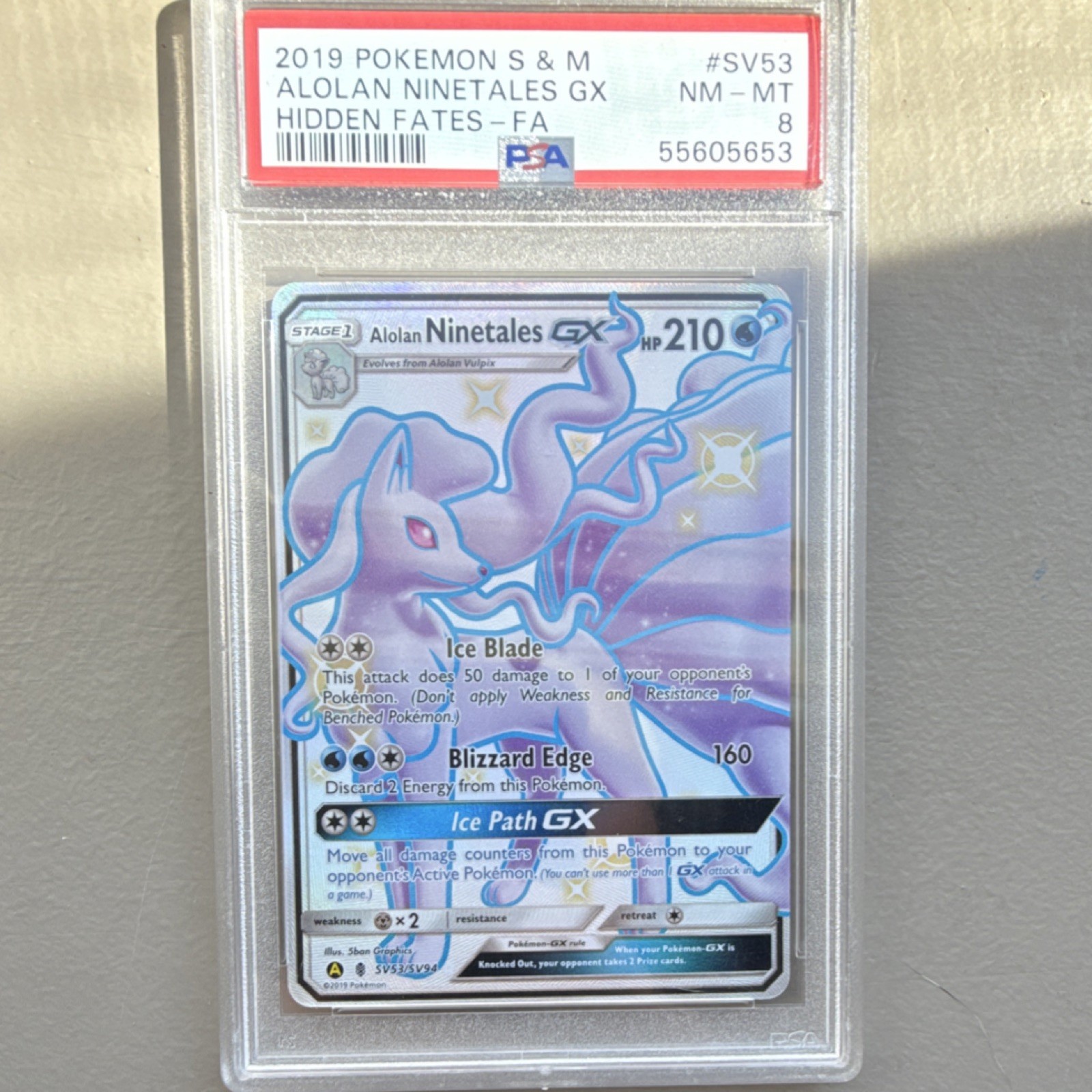Pokémon Alolan Ninetales GX SV53/SV94 Hidden Fates Shiny Vault PSA 8 FA Holo