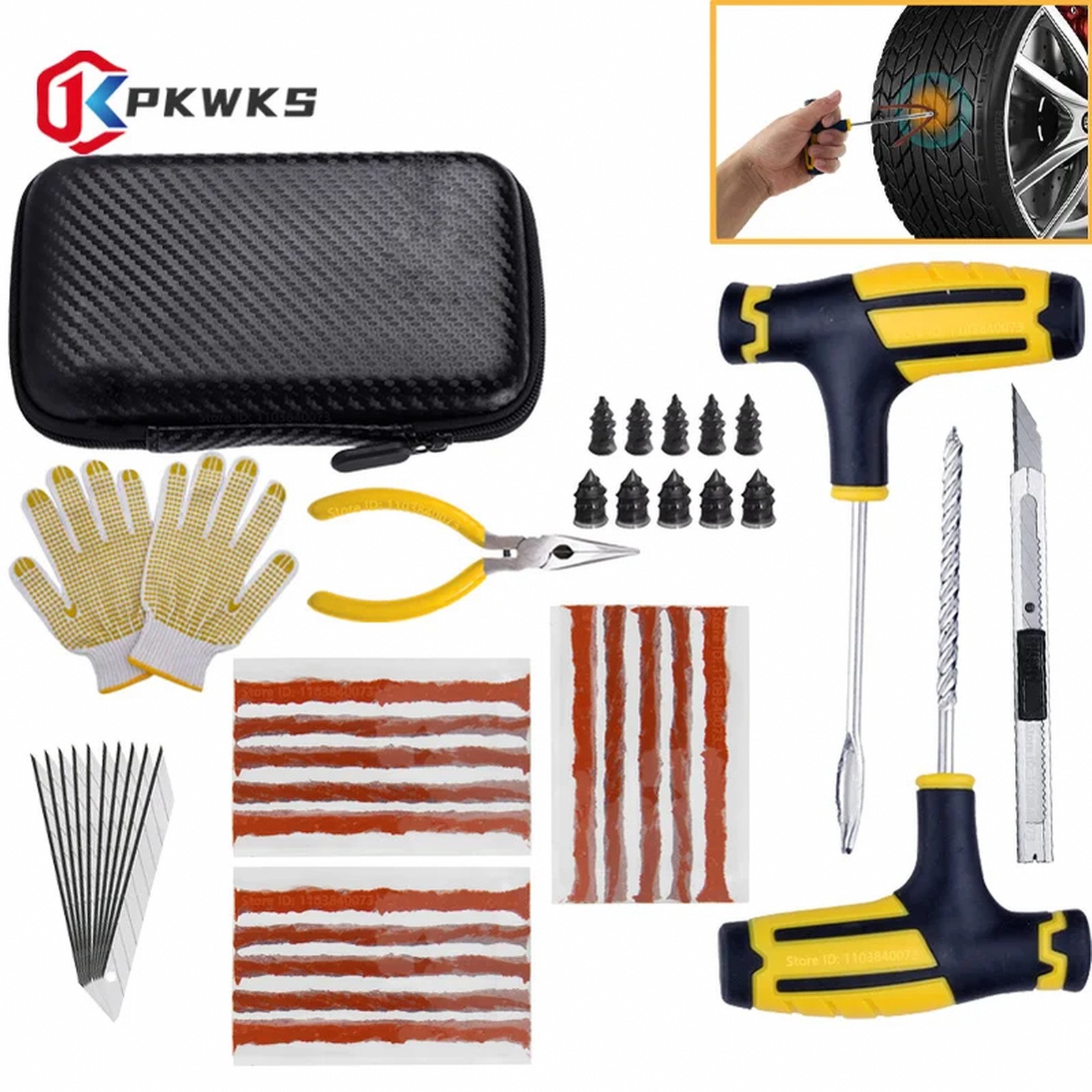 TIRE REPAIR KIT 23 44 PIECES TOOLS PLUGS PATCHES STRIPS EMERGENCY CAR TRUCK