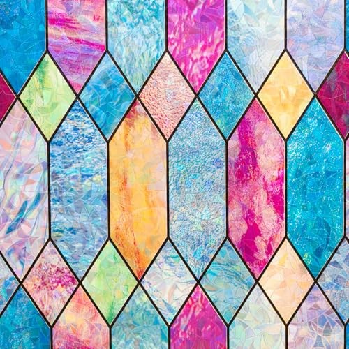 Static Cling Window Privacy Film Stained Glass Door Film Colorful Moroccan 