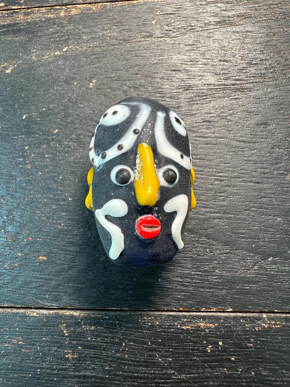 Handcrafted Chinese Opera Mask Pendant Recycled Glass Folk Art