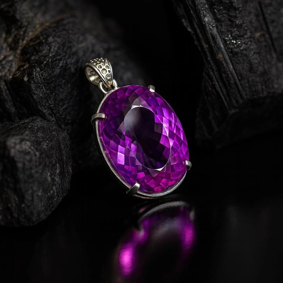 Natural 65.45 Ct Oval Cut Purple Topaz Certified Shiny Gem Solid Silver Pendant