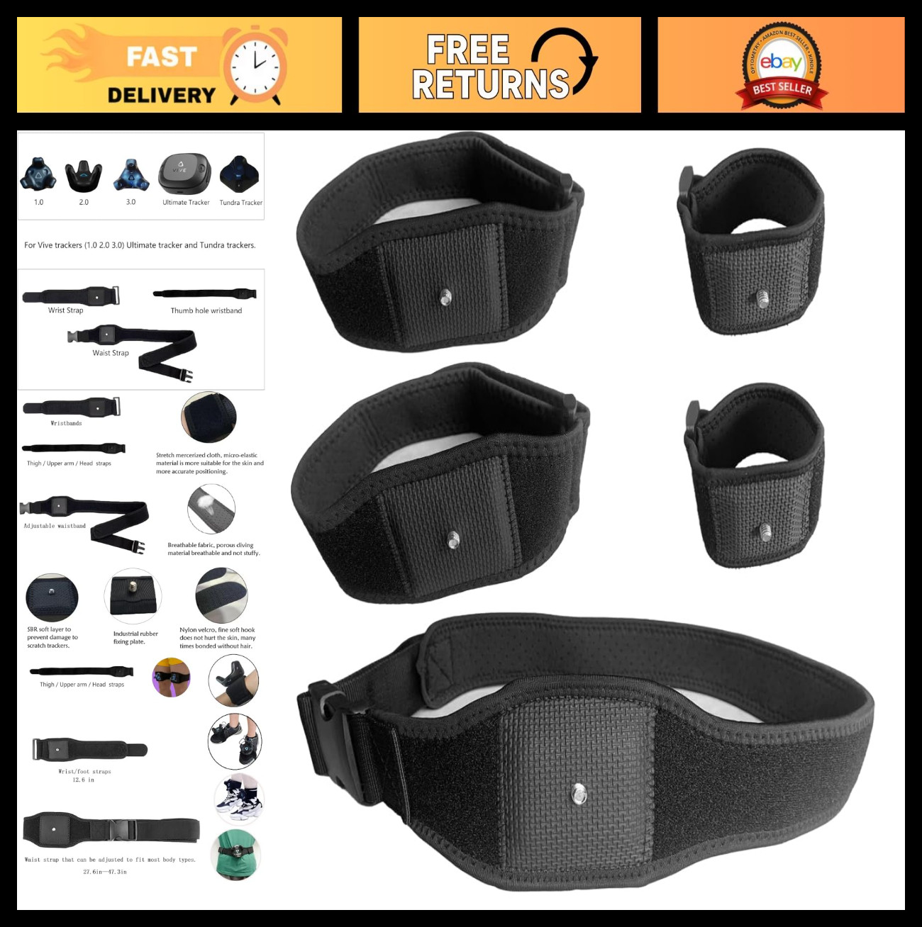 Full Body VR Tracker Belt Set - Adjustable Straps for Tundra Trackers, 1 Belt &