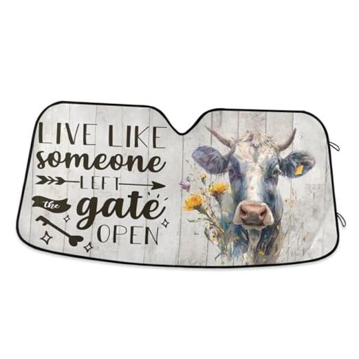  Cow Print Cute Car Windshield Sun Shade, Universal 55*27.6inch Black White Cow