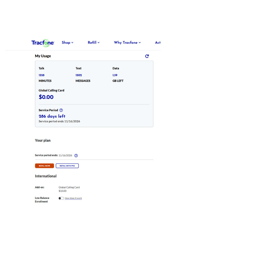 [Pre-activated] TracFone SIM 1558 mins/1502 messages/1.39GB data/4.8k points