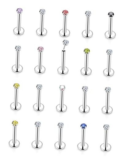  16G 18G 20G Threadless Push in Lip Rings Stainless Steel 16G-8MM Length-2MM CZ