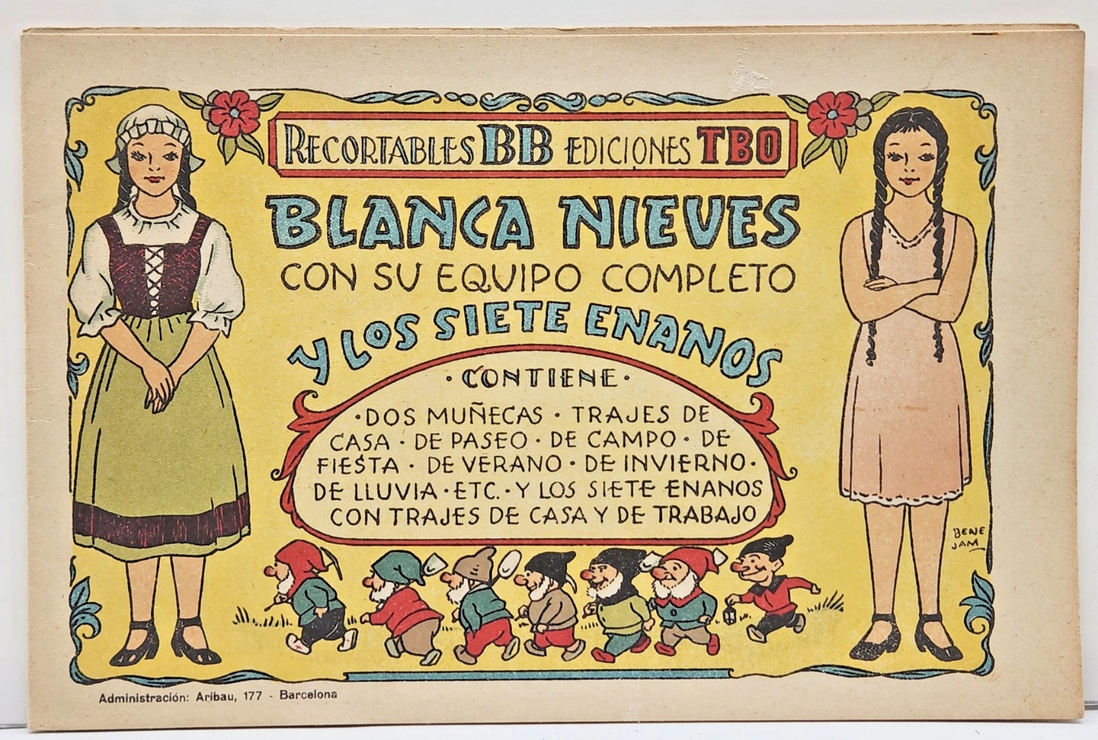 Spanish Snow White & The Seven Dwarves Uncut Paper Doll Book - Barcelona