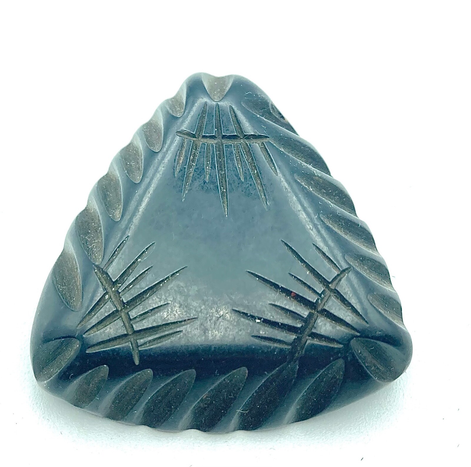 Antique Button Carved Black 1 3/4" wide x 3/8" thick with Shank