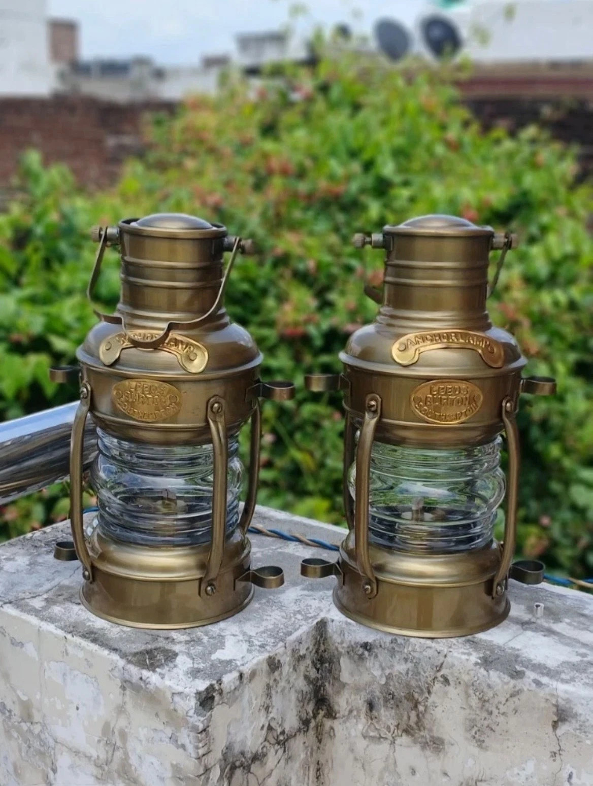 Nautical Ship Lantern Oil Lamps (Pair) – Brass Maritime Lighthouse Lights