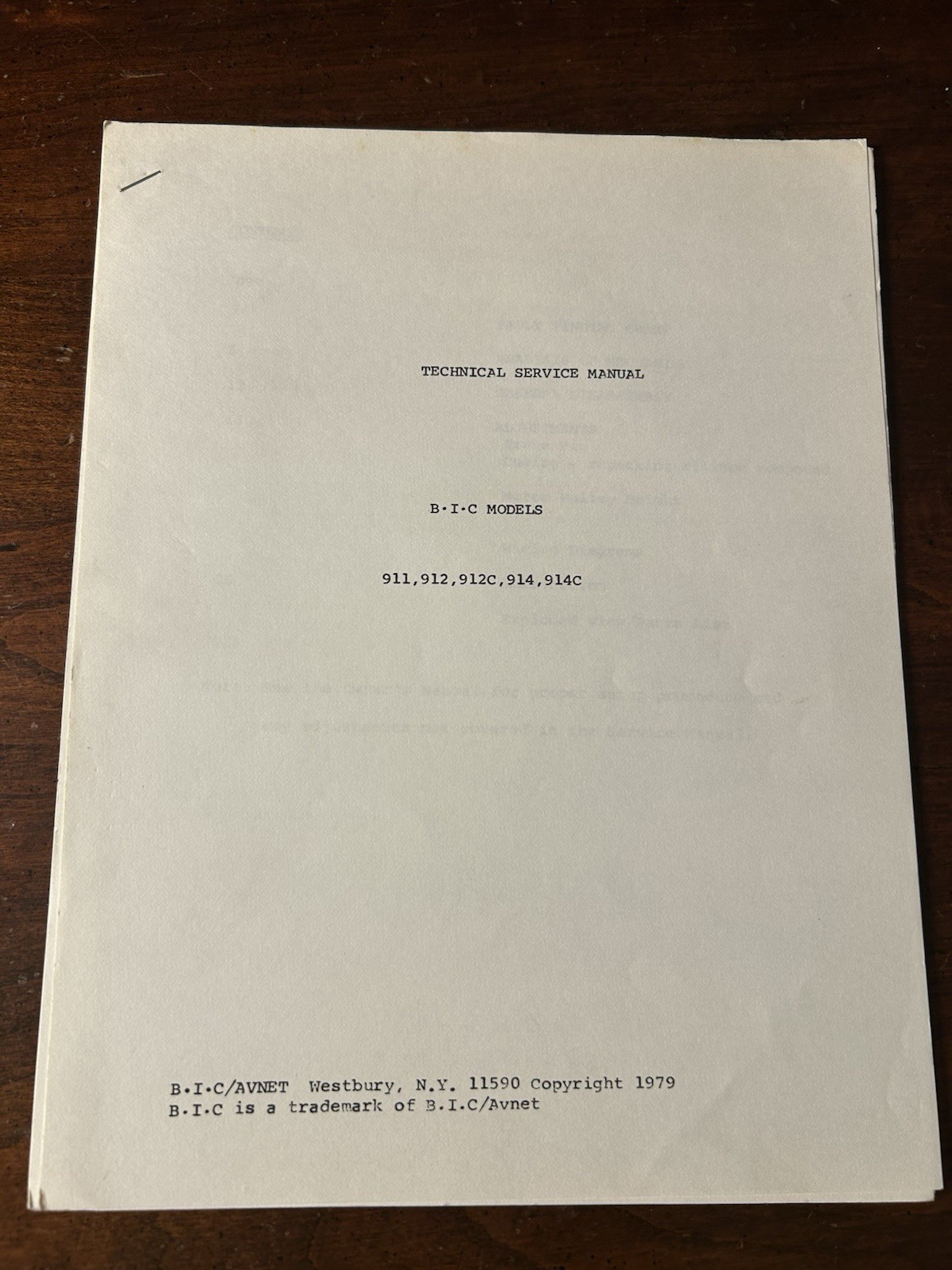 BIC Model 911 912 914 914C Turntable Record Player Technical Service Manual OEM