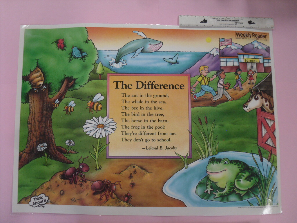 Weekly Reader "The Difference" School Poem Poster 80s Classroom Decor