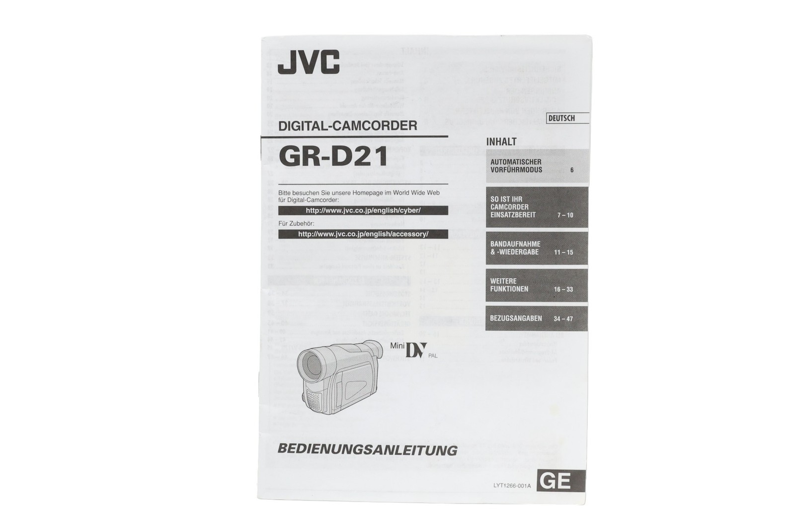 Manual JVC Digital- Camorder Gr- ­ D21 Instruction
