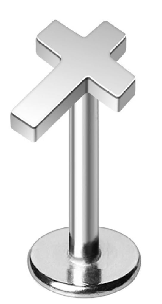 316L Stainless Steel Internally Threaded Labret Monroe Flat Back with Cross...