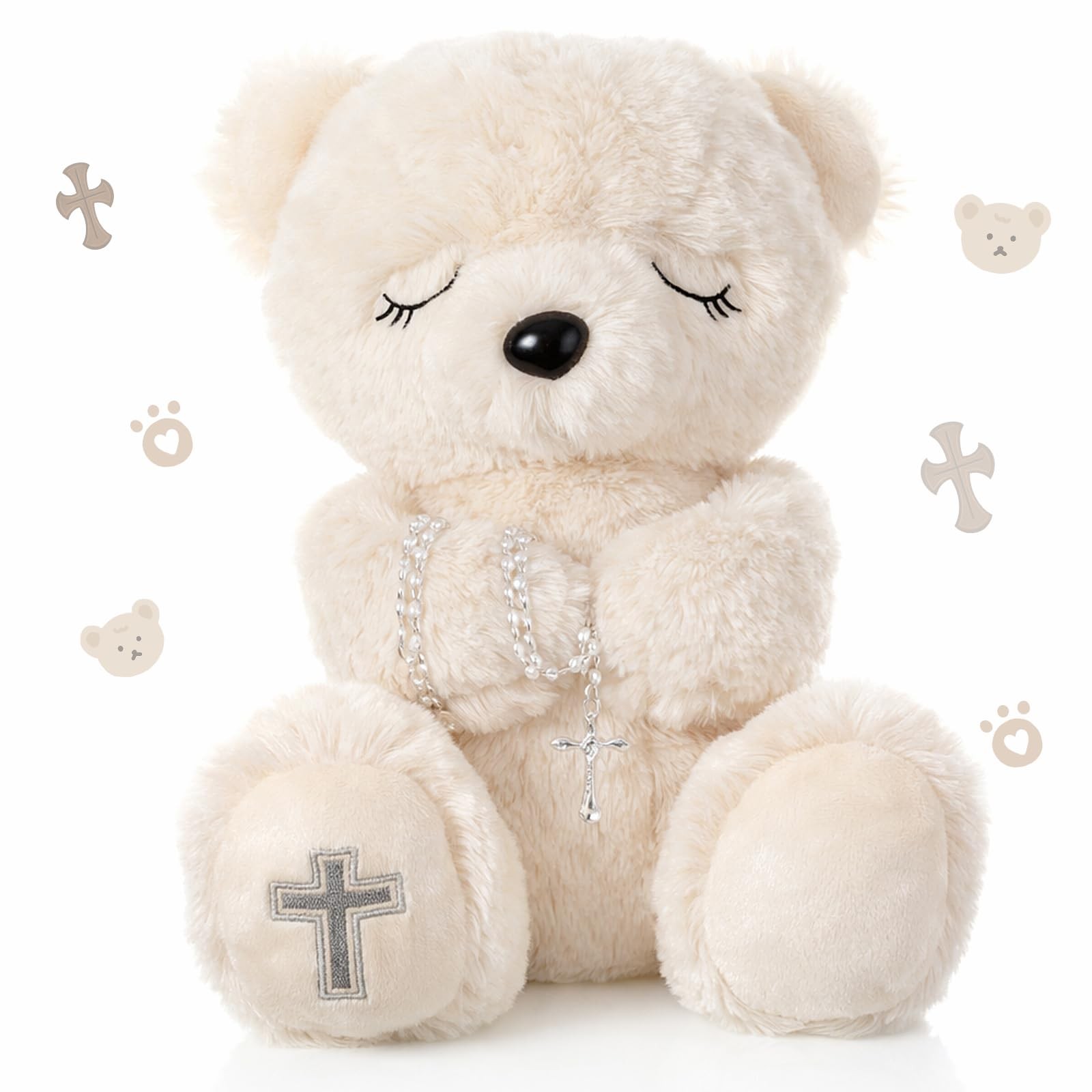 Blessed Plush Bear 10 Inches with Rosary Set Dedication and Baptism Gifts for...